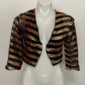 Miss Me Couture Black Gold Bohemian Sequin 3/4 Sleeves Mobwife Jacket Size XS